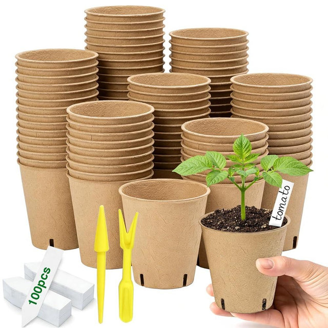 Kimdozee Peat Pots 70 Pack with 100 Plant Labels, 3.15 Inch Biodegradable Seedling Nursery Pots with Drainage Holes