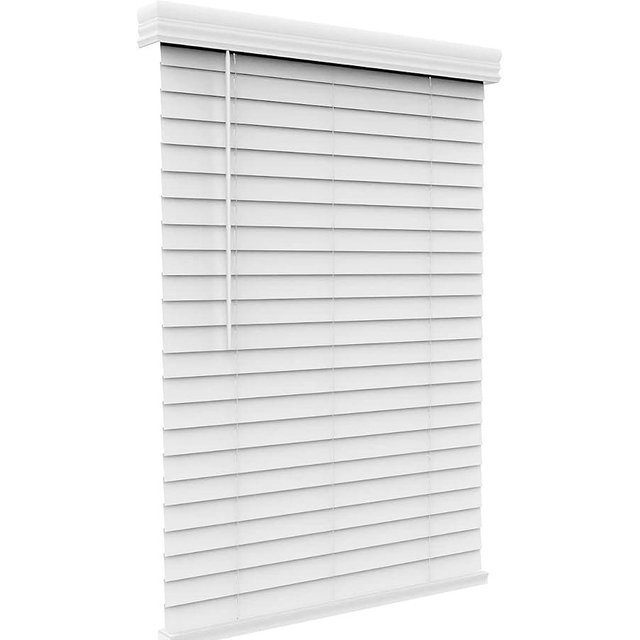 ARLO BLINDS Faux Wood Blinds, 2" Cordless Horizontal Blinds with Crown Valance, 22.5" W x 48" H, White