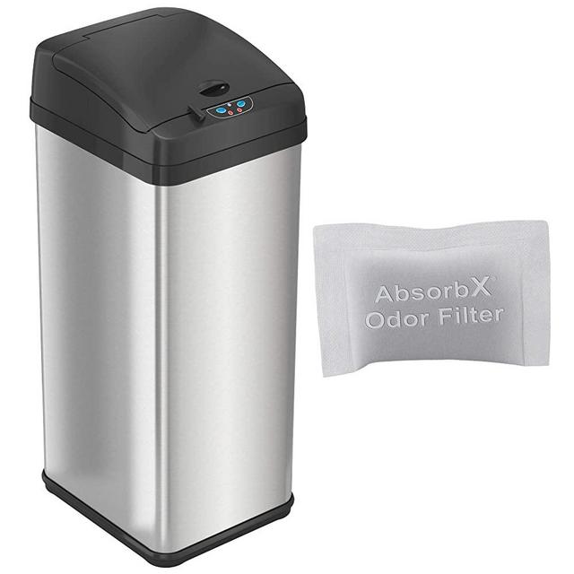 iTouchless 13 Gallon Touchless Sensor Trash Can with AbsorbX Odor Control System, Stainless Steel, Extra-Wide Lid Opening Kitchen Garbage Bin