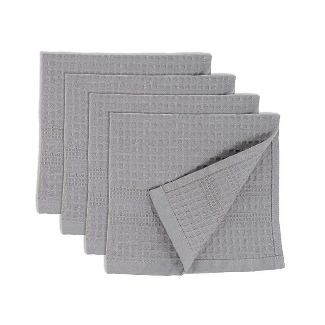 Premium 4 Pc Waffle Weave Washcloth Set 100% Natural Cotton Quick Dry Soft Luxurious Highly Absorbent Fabric Small Face Towel No Lint Fade Resistant Color (Pewter)