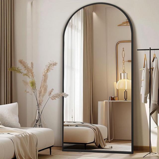 76"X34" Large Mirror Full Length, Black Arched Full Length Mirror, Extra Large Floor Mirror with Stand, Hanging or Leaning Standing Full Body Mirror for Bedroom Living Room Gym, Tempered Glass