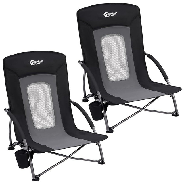 Portal Beach Chairs for Adults Camping Low Lightweight Portable Chair with Cup Holder Mesh Back Carry Bag for Outdoor Sand Lawn Travel Picnic Festival Concert