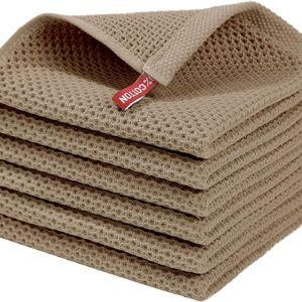 Homaxy 100% Cotton Waffle Weave Kitchen Dish Cloths, Ultra Soft Absorbent Quick Drying Dish Towels, 12 x 12 Inches, 6-Pack, Tan | Absorbent, Quick Drying, Ultra Soft, Tan