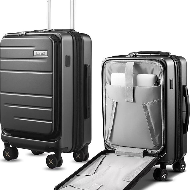 LUGGEX Carry On Luggage 22x14x9 Airline Approved, Expandable Polycarbonate Suitcase with Front Pocket (Charcoal Metallic, 20 Inch, 35L)