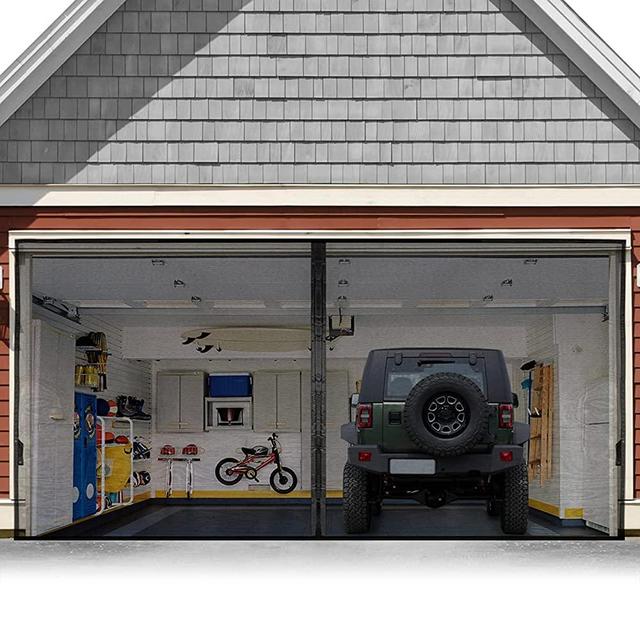 Garage Door Screen For 2 Car 16x7FT, Magnetic Screen Garage with Retractable Fiberglass Mesh and Heavy Duty Weighted Bottom, Easy Assembly & Pass, Hands Free Screen Door w/ 36 Magnets for Garage/Patio