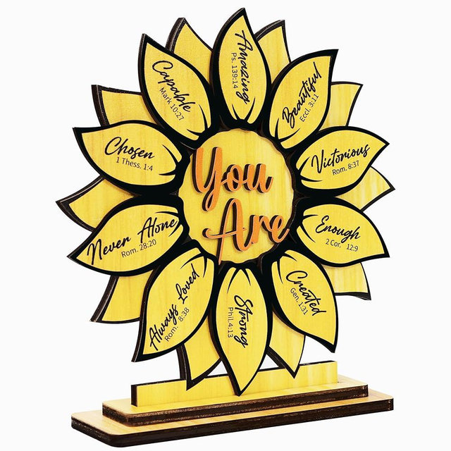 God Says You Are 2-Layer Wood Plaque, Christian Gifts for Women Birthday, Religious Desk Decor, Sunflower Gifts for Women, Faith-Based Inspirational Gift for Friends, Mom, Sister, Girl, Female Coworker, Christian, Sunflower Decor