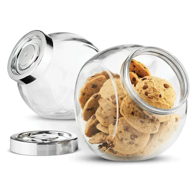 Bormioli Rocco Pandora Glass Candy Jar 75.5 oz Cookie Jar, 2 Pack, Plastic Airtight Seal Lid 2-Way Display, Bulk-Food Storage Jar for Snacks, Dry Food