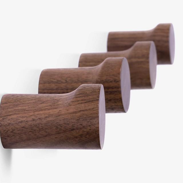 Decorative Wood Wall Hooks, Set of 4, Wall Mounted Wall Pegs for Entryway, Black Walnut & Beech Wood