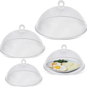 Baderke 4 Pcs Metal Mesh Food Cover 14'' 12'' 11'' 10'' Outdoor Picnic Food Net Covers for Outside Keep out Flies for Table Picnic Camping(White)