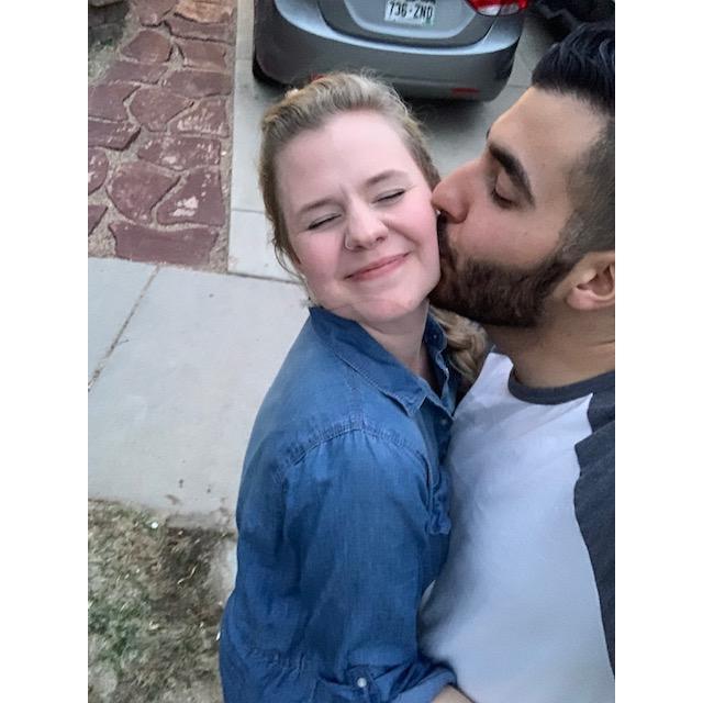 We are waiting for our first kiss to be on our wedding day but we can kiss each other on the cheek, so I make sure to take full advantage of that!