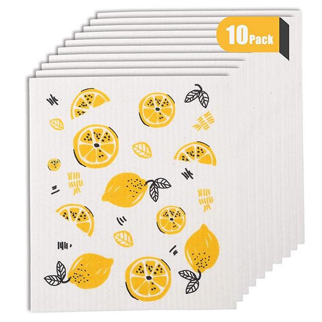 WGCC Swedish Dishcloth Bulk, 10 Pack Eco-Friendly Cellulose Sponge Cloths No Odor Reusable Cleaning Cloths for Kitchen - Absorbent Swedish Dish Cloth Hand Towel (Lemon)