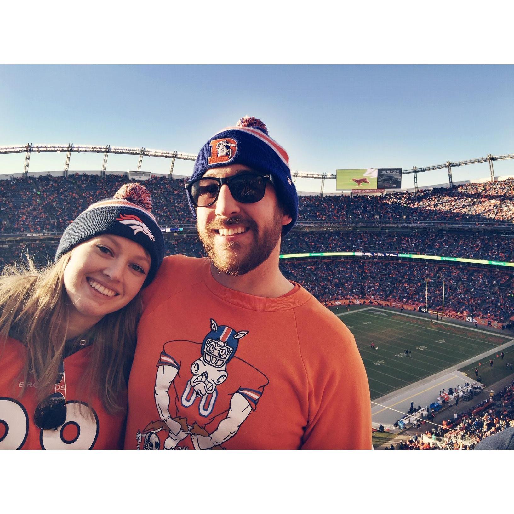 Drew took Courtney to her first Broncos game.