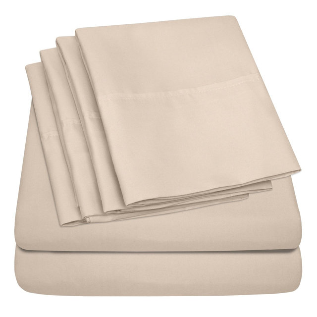 6 Piece Sheet Set, Deluxe Ultra Soft 1500 Series, Double Brushed Microfiber by Sweet Home Collection™- Queen, Beige