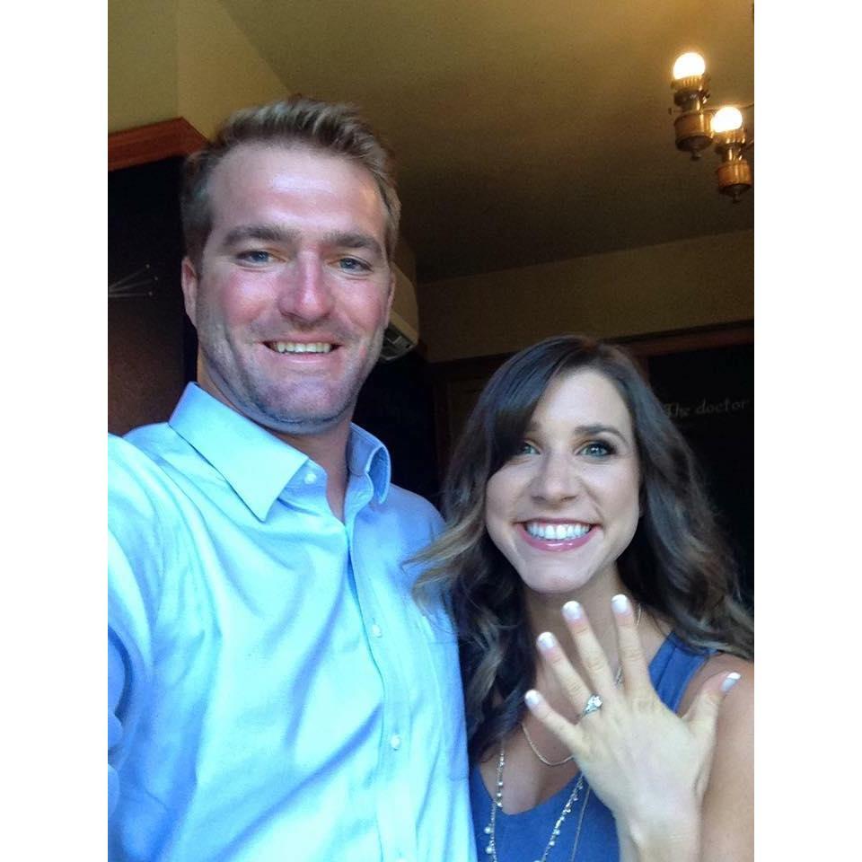 We took this picture after getting engaged at the Japanese gardens in Portland, OR. We didn't tell our friends/ family until the next day that we were engaged!