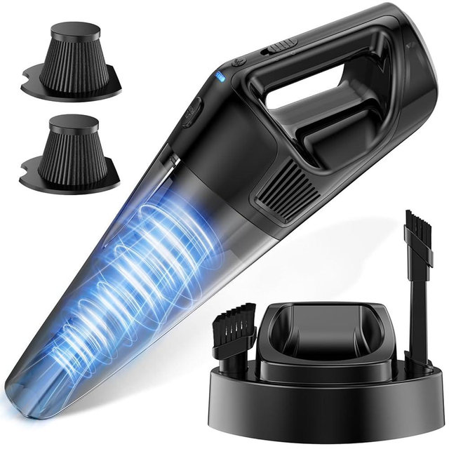 pemacom Handheld Vacuum Cordless: with 16KPa Ultra-Strong Suction, Portable & Lightweight with Fast Charging Dock, LED Light, 0.8L Super-Large Dust Cup, Long Battery Life for Home