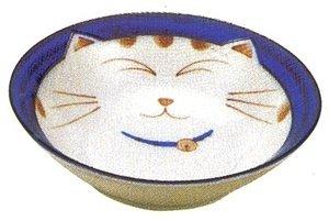 JapanBargain 2562, Japanese Porcelain Shallow Soup Bowl for Dinner Lunch Rice Poke Donburi Udon Ramen Noodle Pasta Cereal Maneki Neko Lucky Cat Pattern for Cat Lovers Made in Japan, 6.75-inch, Blue