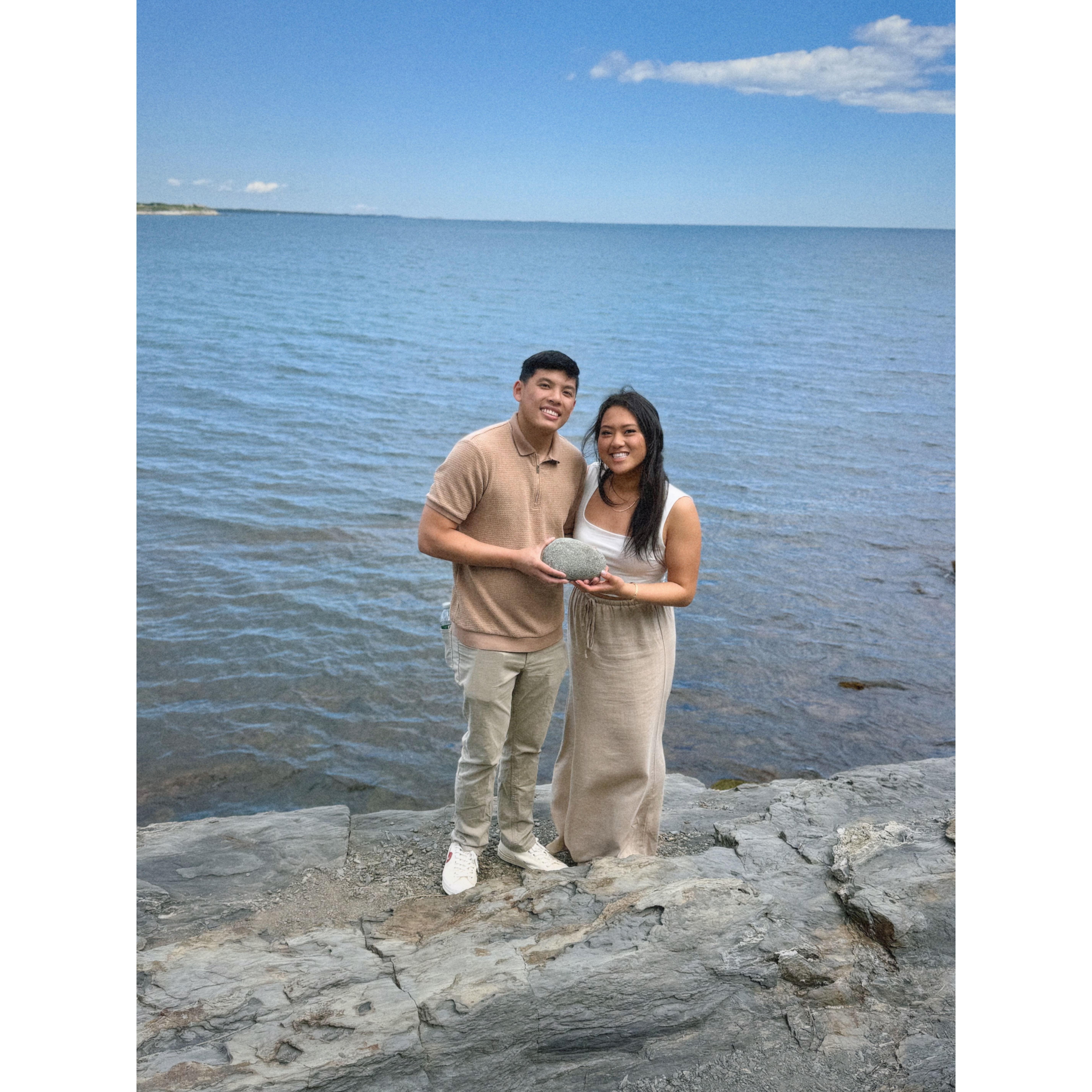 Us and our rock. Justice picked out this very smooth and perfect rock just for me!