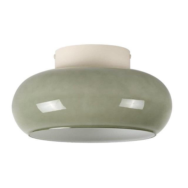 TeHenoo Modern LED Ceiling Light,11 inch,Olive Green Milk Glass Shade,3000K/Warm White/15W,Mid Century Flush Mount Light for Hallway,Laundry Room,Living Room