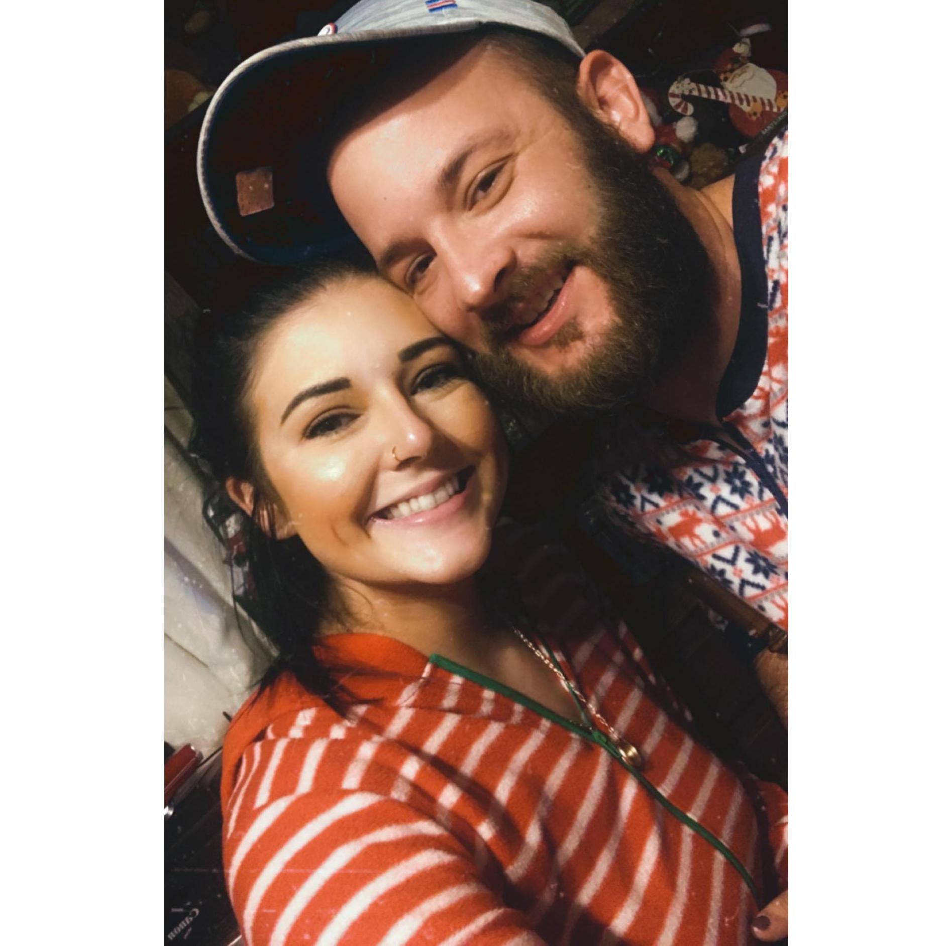 Our fist Christmas (yes, we wore onesie pajamas)