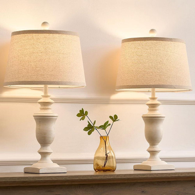 SAIWEYA 23" Farmhouse Table Lamps Set of 2, 3 Way Dimmable Lamps with 2 LED Bulbs and Rocker Switch, Vintage Nightstand Lamp for Bedroom Living Room Office End Table Entryway, White