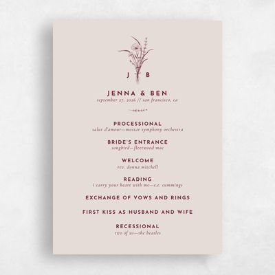 Wine, Red Wedding Program - Prins