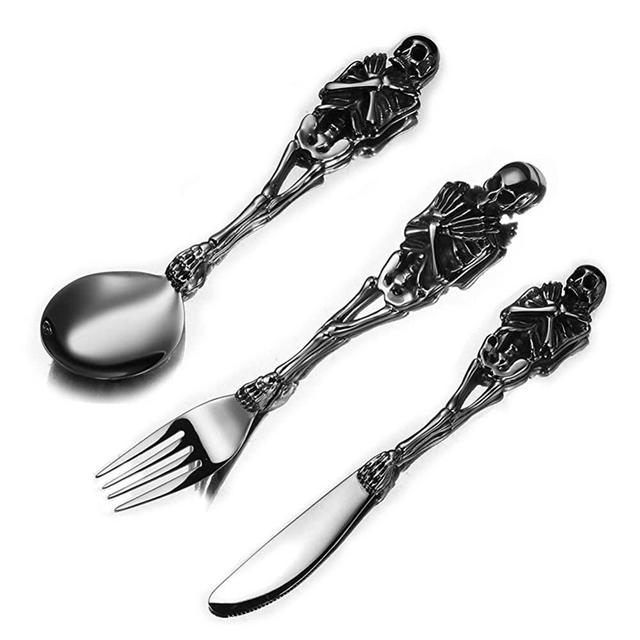 Personality Silver Black Skull Skeleton Stainless Steel Fork/Spoon/Knife Flatware Tableware Design Modern Look (Sets)
