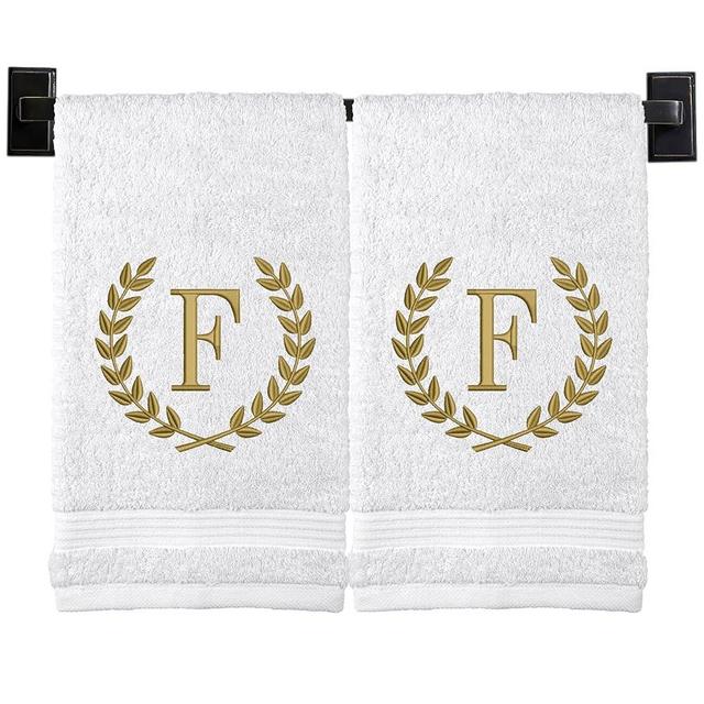 Custom Luxury Towels Monogrammed Hand Towels for Bathroom | Set of 2 | Genuine Turkish Towels | Choose Towel and Thread Color | A - Z | Monogrammed Towels with Embroidered Wheat Laurel Design