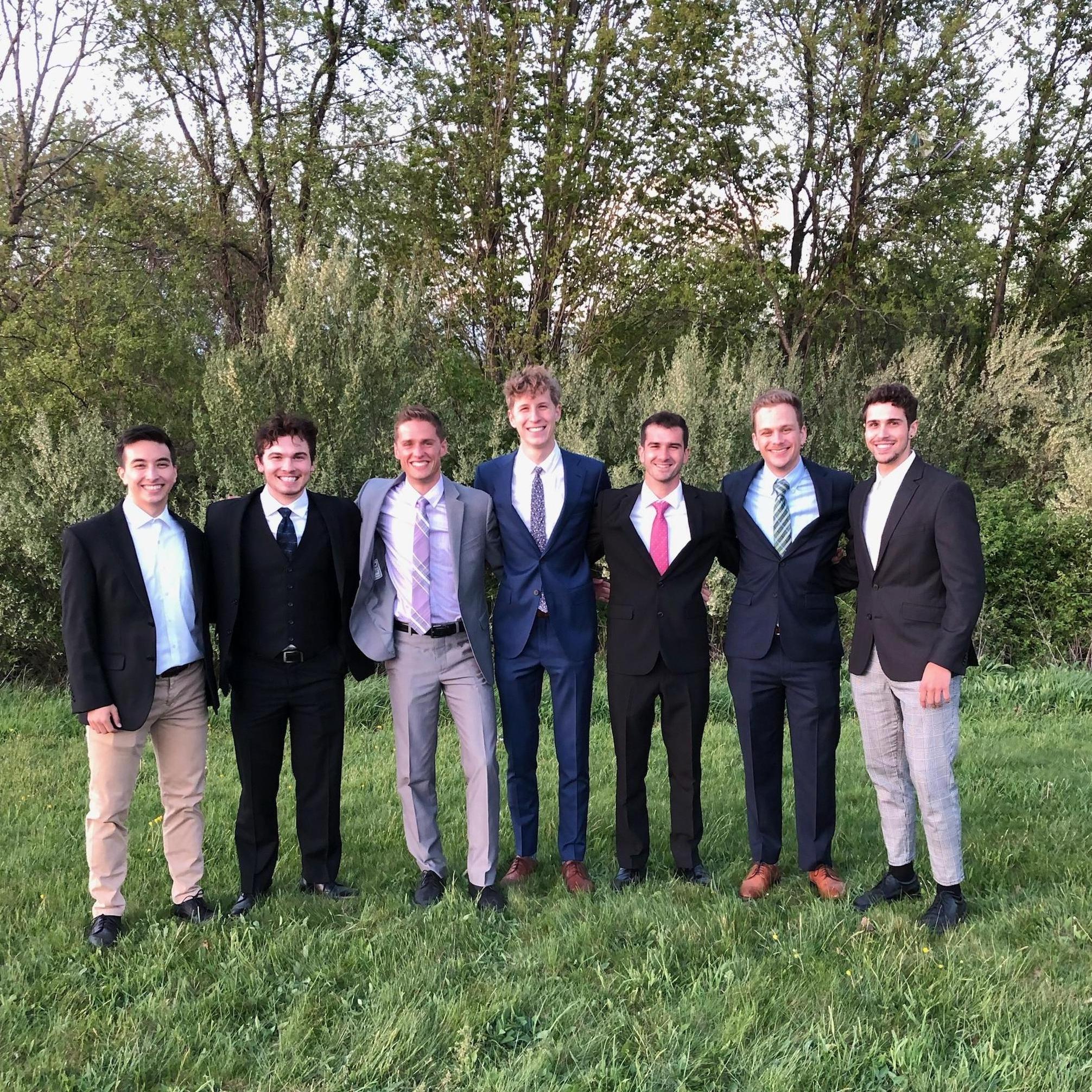The guys dressed up for dinner with friends.