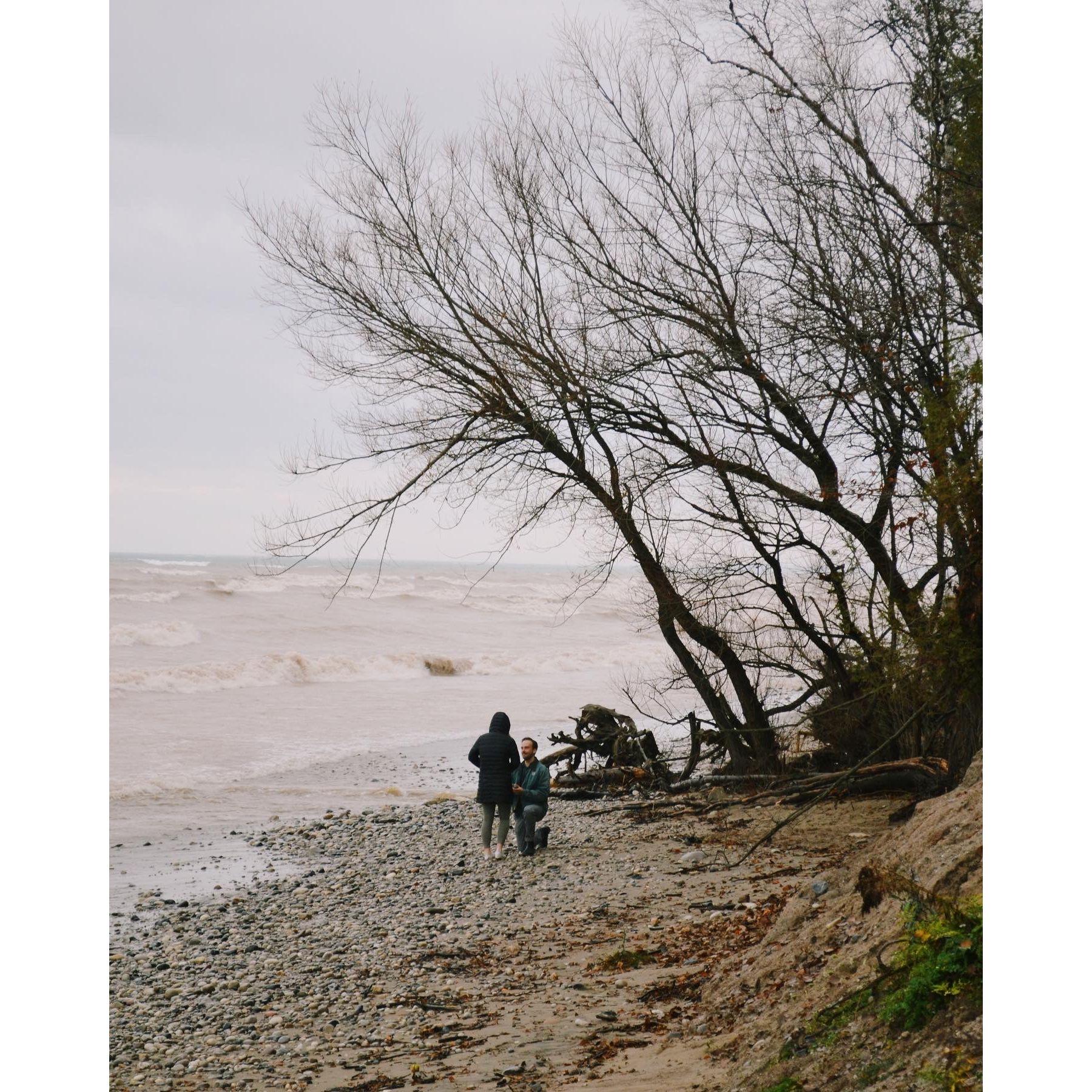 Nate proposed on the beach of Lake Michigan. A very fitting spot for us as we went to school just 3 miles from the lake at North Park.