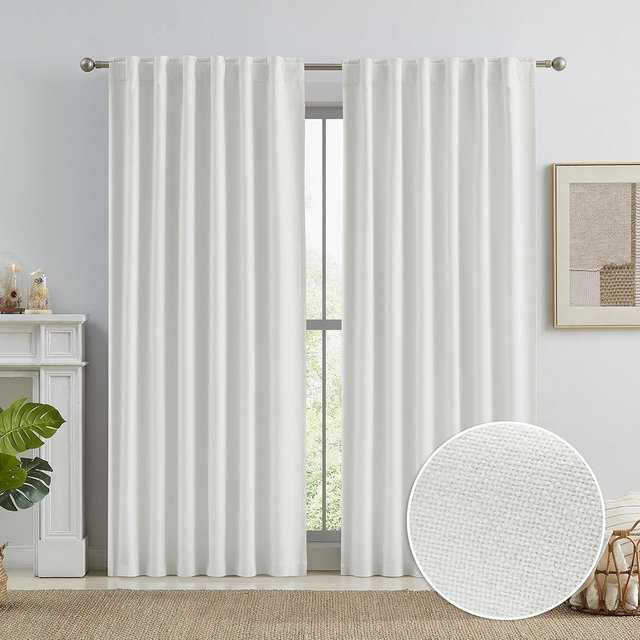 KEQIAOSUOCAI 90 Inch Linen Textured Curtains Blackout for Bedroom 2 Panels, Pinch Pleated Rod Pocket/Back Tab/Hook Belt Thermal Insulated Drapes for Living Room, Ivory, 50x90