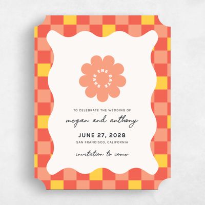 Pink Ticket Wedding Save the Date - Vibrante Portrait
