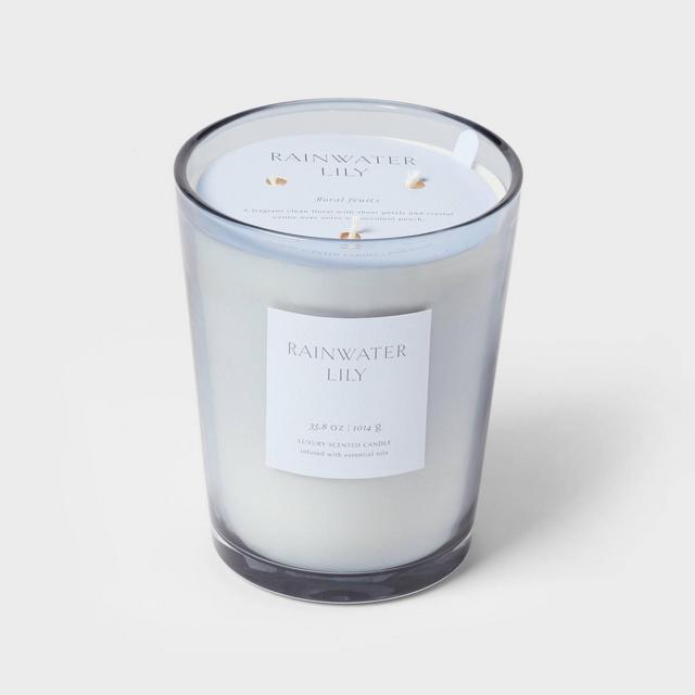 35oz Colored Vase Glass with Dustcover Rainwater Lily Candle Gray - Threshold™: Peach, Palm Wax, 70hr Burn Time