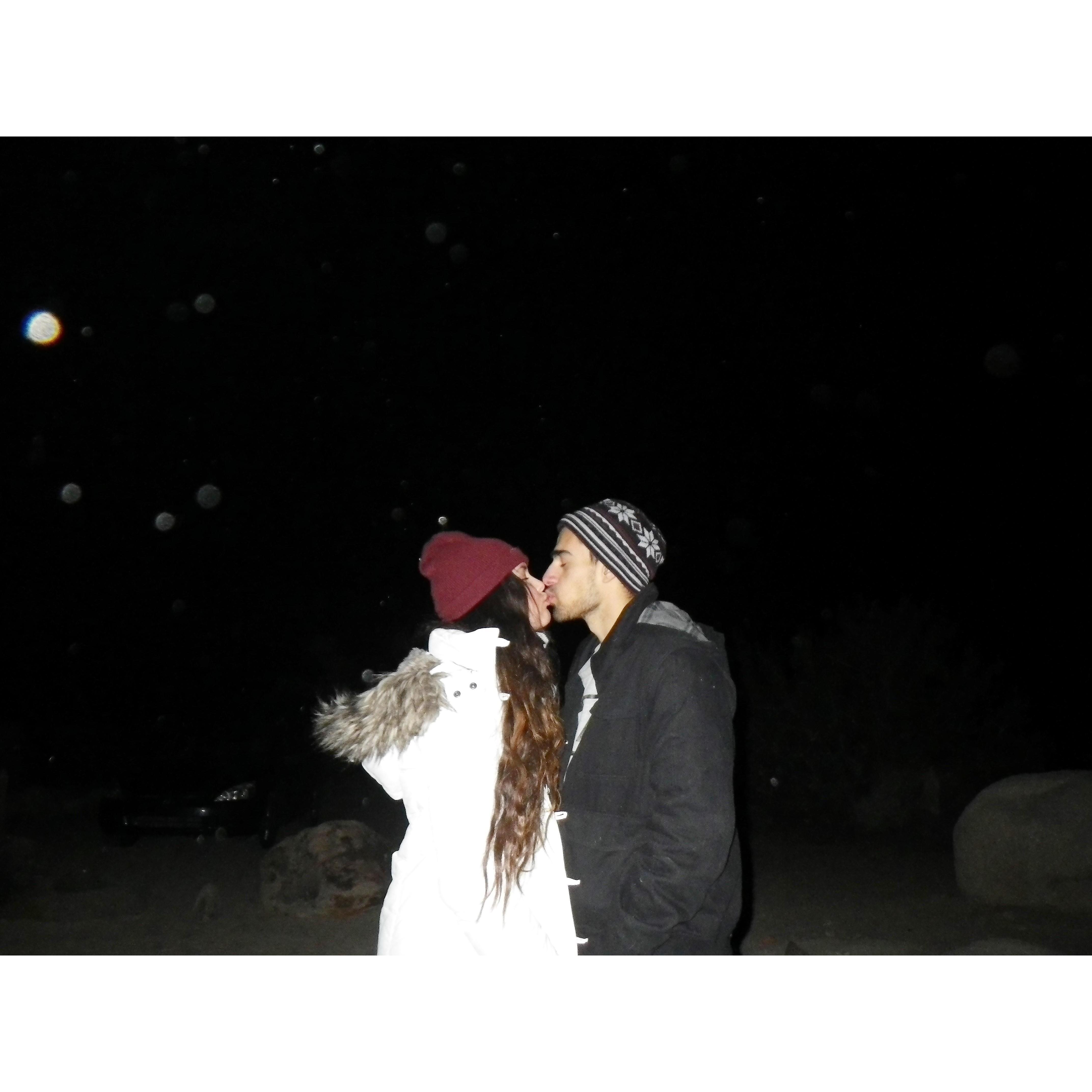 Moonlit Kiss after snowboarding in Big Bear, CA