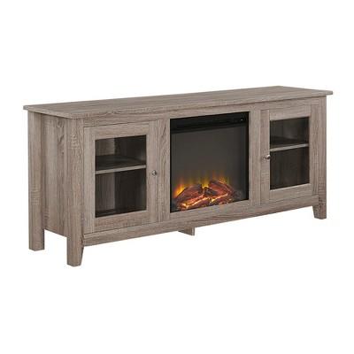 58" Wood Media TV Stand Console with Fireplace - Driftwood - Saracina Home