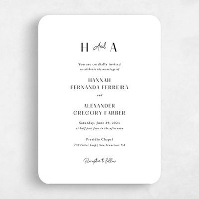 White Rounded Wedding Invitation - Milford Type