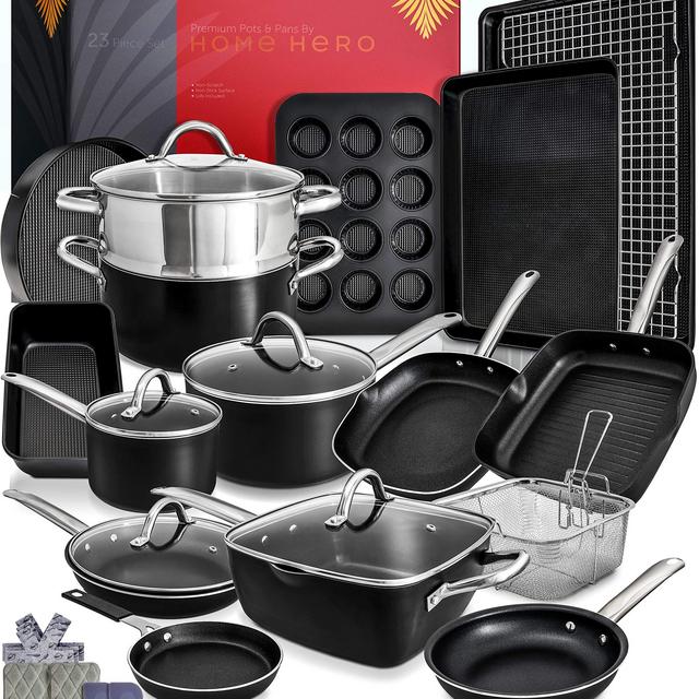 Kitchen Pots and Pans Set Nonstick Induction Cookware Sets -23pc Induction Pots and Pans for Cooking Kitchen Cookware Sets with Frying Pans Nonstick Pots and Pans Set Non Sticking Pan Set Cookware Set
