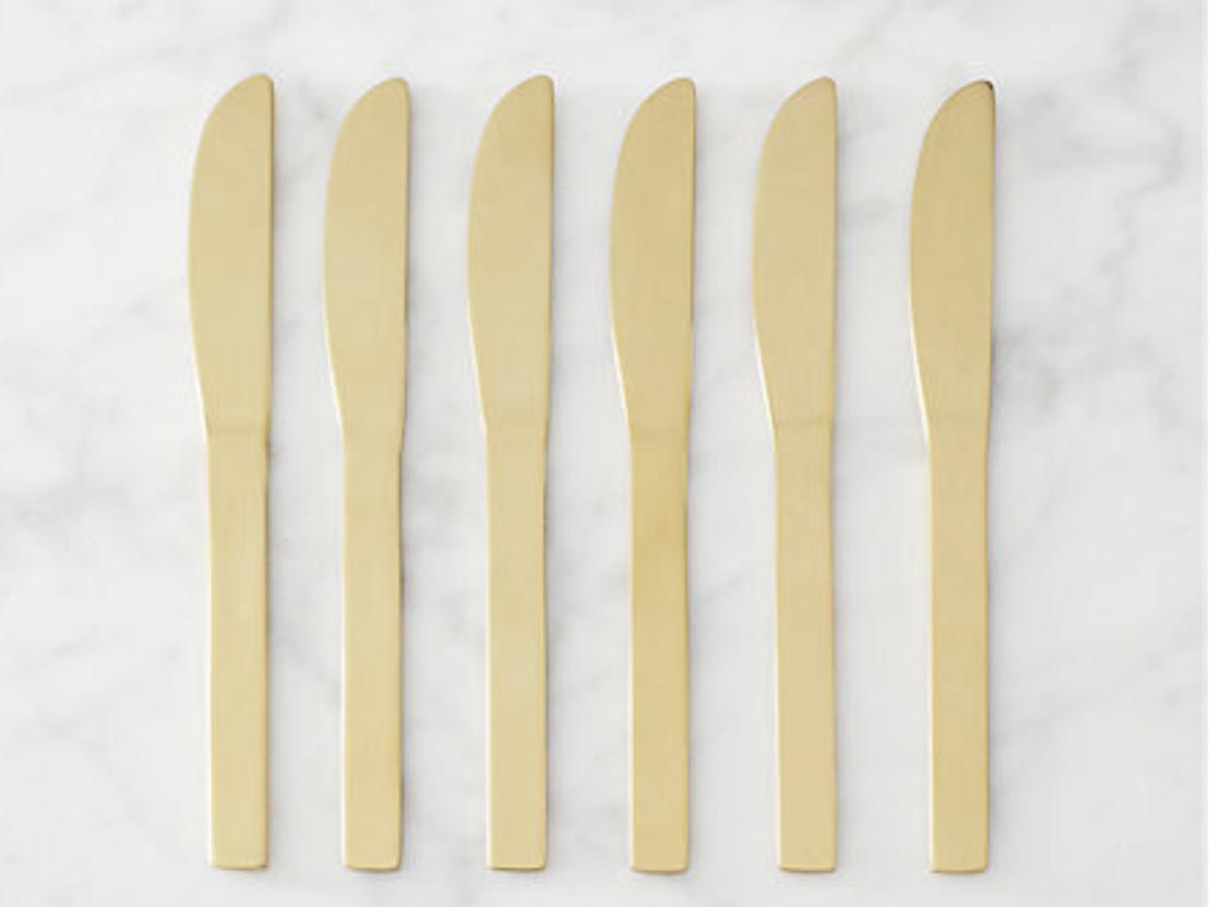 CB2 Set of 6 Mini Gold Cocktail Spreaders