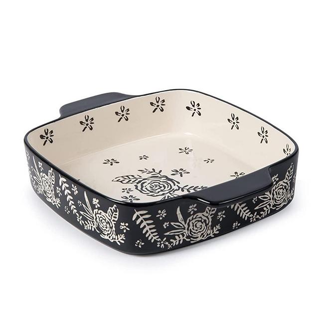 Wisenvoy Ceramic Brownie Pan 9x9 Baking Pan Casserole Dish Lasagna Pan Square Rose Dish For Cooking,Black