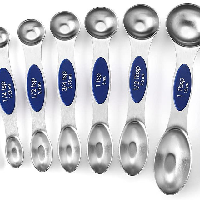 Spring Chef Magnetic Measuring Spoons Set, Dual Sided, Stainless Steel, Fits in Spice Jars, Sapphire, Set of 8