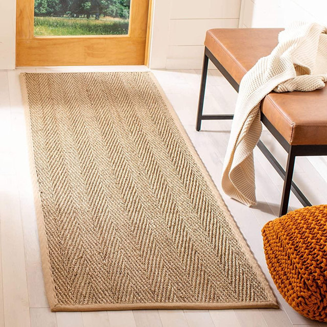 Safavieh Natural Fiber Collection NF115A Herringbone Natural and Beige Seagrass Runner (2'6" x 6')