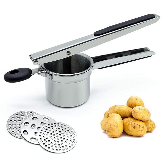 Potato Ricer, Potato Masher, Potato Ricer Stainless Steel With 3 Interchangeable Fineness Discs Multifunctional Creates Smooth Creamy Mashed Potato,Fruits,Vegetables and Baby Food.