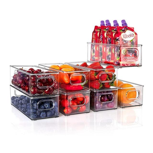 Fridge Organizer, Stackable Fridge Organizers and Storage Clear, 8 Pack,10×4×3 Inch, BPA Free Plastic Refrigerator Organizer Bins with Handles for Freezer, Kitchen, Countertops, Cabinets ,Food, Drinks