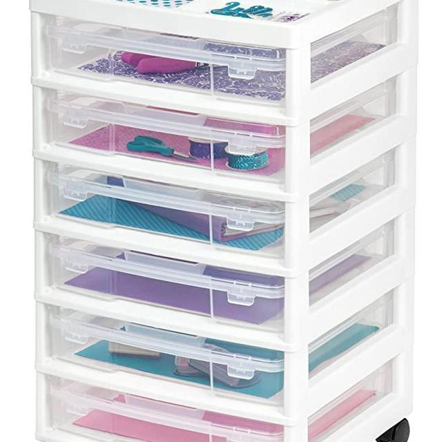 IRIS USA SBC-356E 6-Drawer Scrapbook Cart with Organizer Top, White