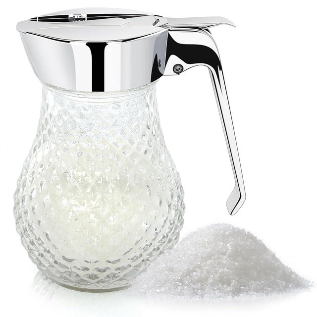Loscarol Sugar Dispenser with Pour Spout, 8 oz Glass Sugar Shaker Jar for Coffee Bar & Tea, Commercial Quality Sugar Container with Handle for Home Kitchen Storing