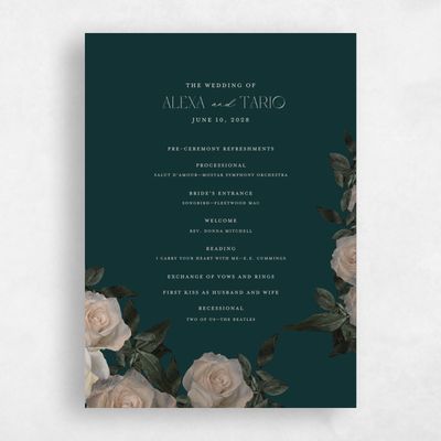 Dark Emerald, Green Wedding Program - Poet