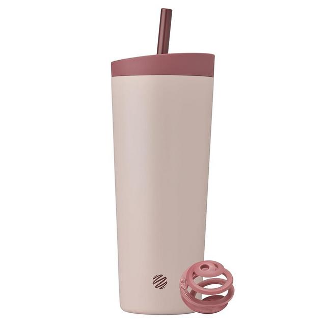 BlenderBottle 2-in-1 Insulated Stainless Steel Shaker Tumbler, Swig Leakproof Lid, Straw, BlenderBall, BPA Free, For Protein Shakes, Smoothies, And Pre Workout, 24 oz, Red/Tan (Sahara Sunset)