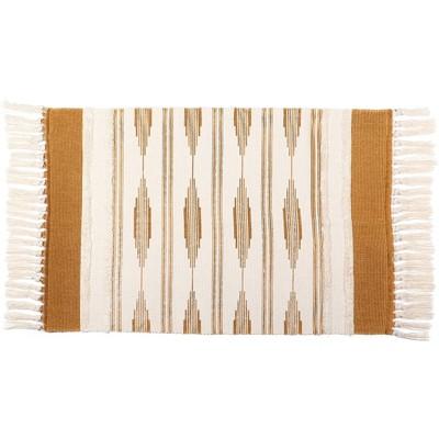 Okuna Outpost Boho Themed 23.6 x 35 in Bathroom Rug Mat with Tassels, Indoor Outdoor Bedroom Bath Decor, Yellow Bohemian