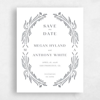 Charcoal, White Wedding Save the Date - Basel Portrait