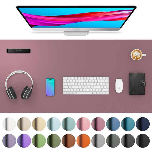 Aothia Leather Desk Pad Protector, Mouse Pad, Office Desk Mat, Non-Slip PU Leather Desk Blotter, Laptop Desk Pad, Waterproof Desk Writing Pad for Office and Home (Dark Pink,36" x 17")
