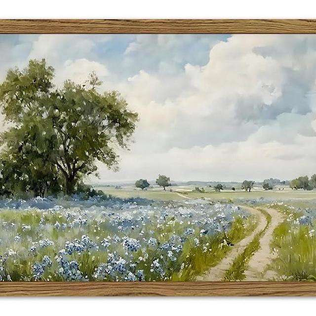 Framed Vintage Canvas Wall Art, Country Landscape Wildflower Field Wall Decor Paintings, Rustic Nature Pictures Prints Home Decor for Living Room Bedroom Bathroom Farmhouse 12x16 inch